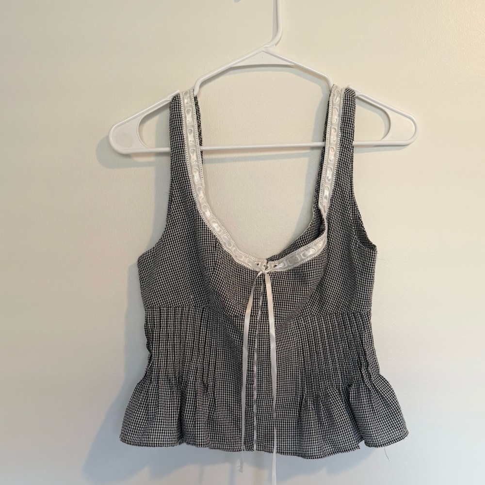 NIA Lemon Black Gingham Pleated Tank Top - Picture 2 of 10